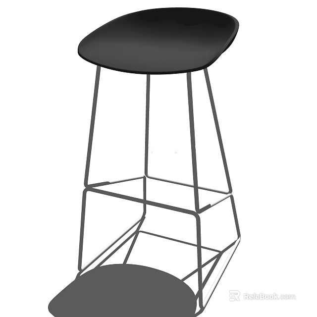 Modern Bar Stool With Metal Frame Black Seat And Footrest Design 3d model 