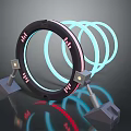 Futuristic Black Circular Ring With Blue Glowing Rings And Gray Supporting Stands