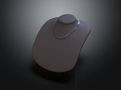Elegant Silver Necklace Displayed On Light Brown Stand With Dark Background 3d model