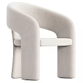 Cream White Modern Accent Chair With Plush Velvet Upholstery And Curved Armrest Design