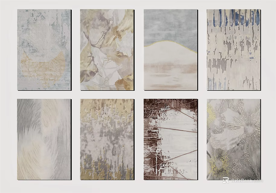 Square Rugs Collection With Various Abstract Patterns And Soft Color Tones 3d model