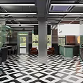 Modern Hair Salon Interior With Black White Diamond Floor Teal Cabinets And Styling Chairs