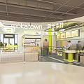 Mokatown Bright Dessert Shop Interior With Display Counters Staff And Green Plants