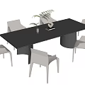 Modern Black Rectangular Dining Table Set With Light Grey Chairs Green Plant And Heart Decor 3d model