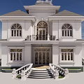 Elegant Detached Villa With White Exterior Ornate Roof Arched Windows Grand Staircase And Columns