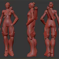 Sci Fi Character Design With Pink Hair And Biomechanical Armor Three Angles 3d model