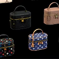 Fashionable Luggage Collection Featuring Various Patterns Colors and Metal Clasps
