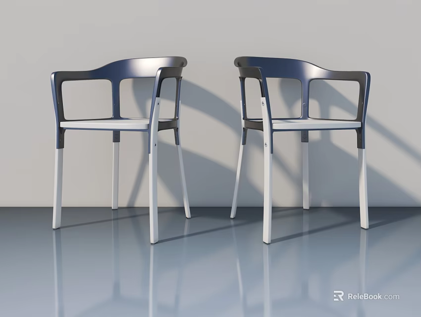 Modern Style Silver Gray Chairs Placed Against Wall On Reflective Floor 3d model