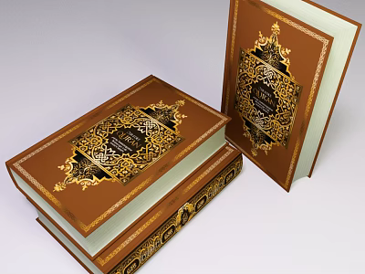 Brown Cover Books With Intricate Gold Decorative Patterns Stacked Together 3d model