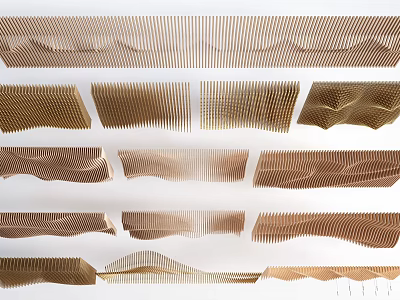 Modern Wooden Ceiling Design With Wave Shaped Slats And Layered Patterns 3d model