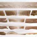 Modern Wooden Ceiling Design With Wave Shaped Slats And Layered Patterns 3d model
