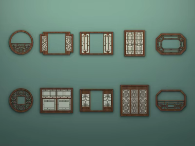 Traditional Chinese Carved Lattice Windows With Various Shapes And Wooden Frames 3d model