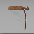 Antique Wooden Lyre With Curved Neck Red Brown Gradient And Textured Surface