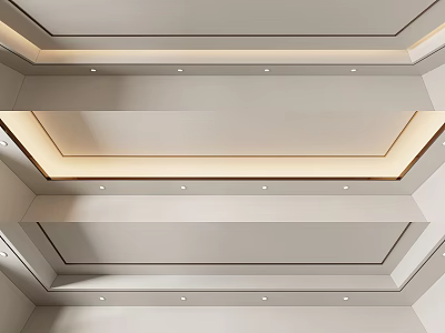 Modern Minimalist Ceiling Design With Layered Structure Recessed Lights And Metal Trim 3d model