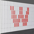 Modern Decorative Background Wall with White Rectangular Panels Red Square Pattern and Illuminated Edge Lighting 3d model