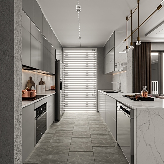 Light Luxury Style Open Kitchen 3d model