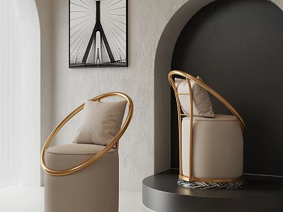 Modern Interior With Beige Seats And Golden Frames Arched Design Decorative Painting 3d model