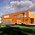 Modern Commercial Street Design With Greenery Outdoor Seating And Shops