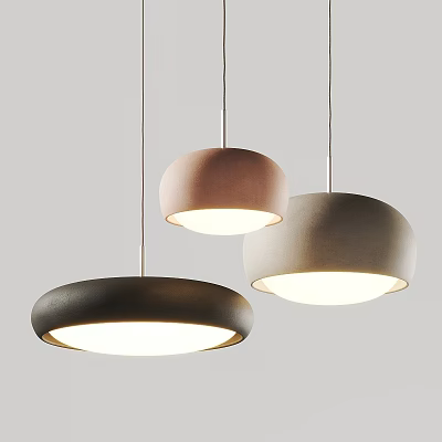 Modern Round Illuminated Pendant Lights in Pastel Pink Neutral Gray and Matte Black 3d model