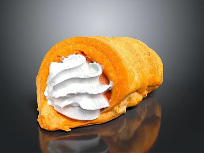 Delicious Cream Filled Pastry Roll With Golden Crispy Crust And Fluffy White Cream 3d model