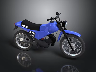 Blue ATX 4T Motorcycle With Black Seat And Lightweight Off Road Style 3d model