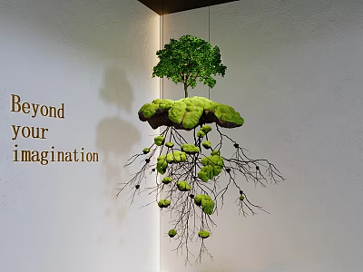 Indoor Landscape Featuring Hanging Tree Moss Roots And Wall Art 3d model