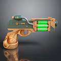 Futuristic Sci Fi Pistol With Copper Grip Green Energy Cells And Mechanical Pipes Design