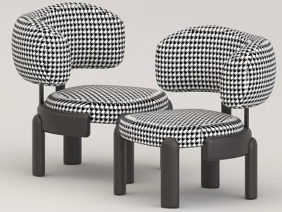 Stylish Accent Chairs With Black White Houndstooth Pattern Rounded Backrest Padded Seats And Black Legs 3d model