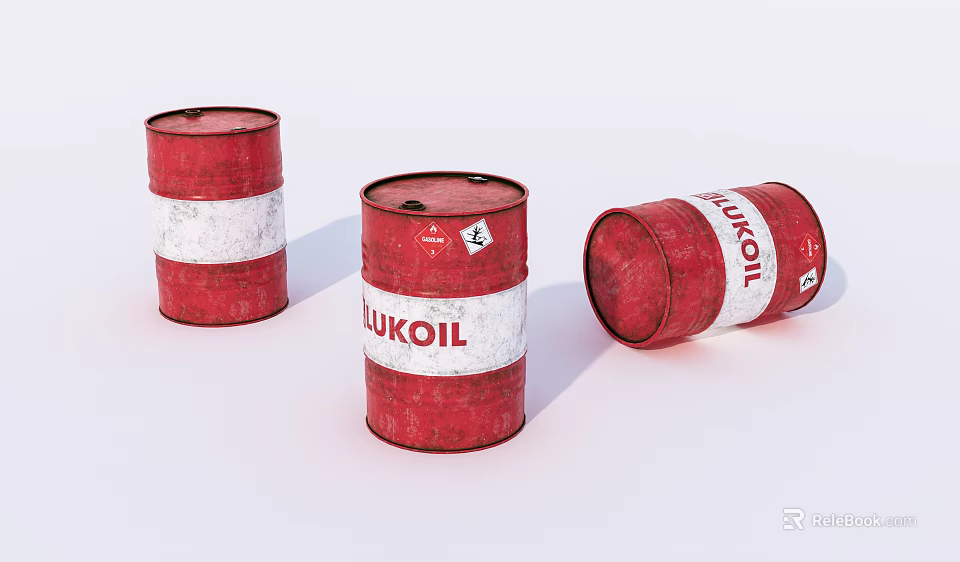 Three LUKOIL Red Drums With Two Standing And One Lying Position 3d model 