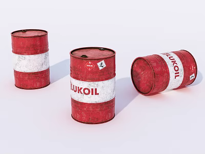 Three LUKOIL Red Drums With Two Standing And One Lying Position 3d model