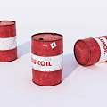 Three LUKOIL Red Drums With Two Standing And One Lying Position