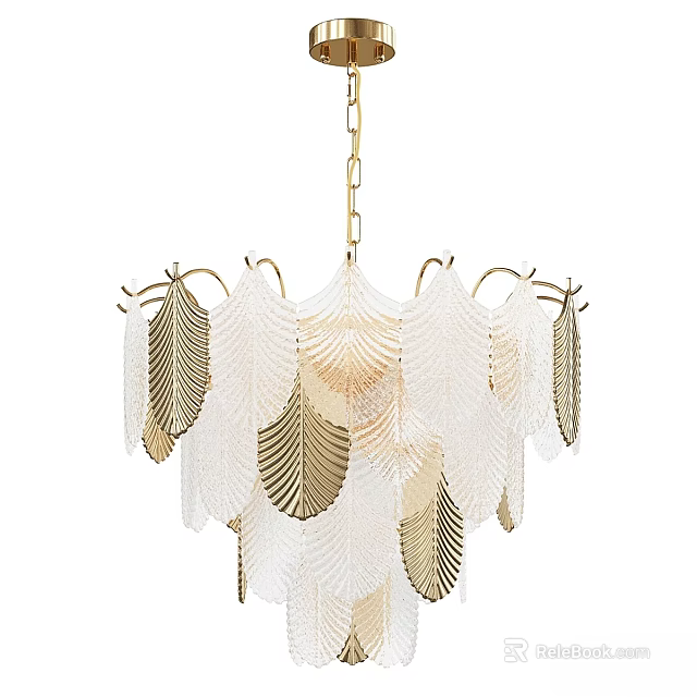 Elegant Gold And White Chandelier With Layered Leaf Shaped Translucent Design 3d model