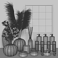 Daily Bath Essentials With Green Plants Reed Diffusers Ceramic Vases And Decorative Art 3d model