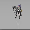 Futuristic Sci Fi Character With Purple Hair Holding Advanced Weapon And Tech Gear