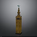 Giralda Tower With Yellow Brick Exterior Arched Windows And Green Weather Vane