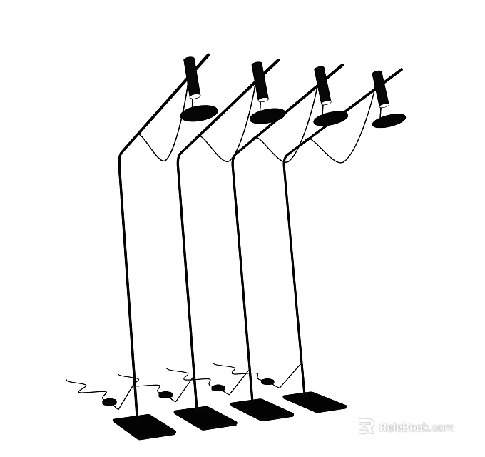 Modern Floor Lamps With Tall Adjustable Poles And Classic Round Shades 3d model 