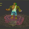 Green Muscular Creature with Ripped Shorts Standing on Broken Spiked Ground