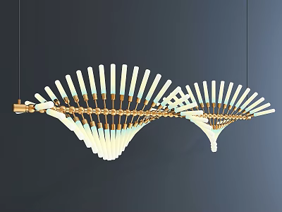 Elegant Fan Shaped Chandelier With White Blades And Golden Frame Design 3d model