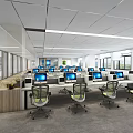 Modern Public Office Space Interior With Ergonomic Chairs Computers Plants And Windows 3d model