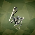Flying Animal Skeleton of Bird with Long Beak on Green Geometric Background