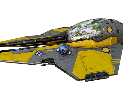 Yellow and Gray Fighter Jet with Transparent Cockpit Dome Shaped Robot and Star Emblem 3d model