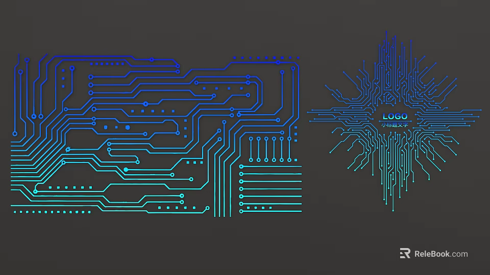 Blue Green Circuit Board Design With Intricate Wiring And Central LOGO 3d model 