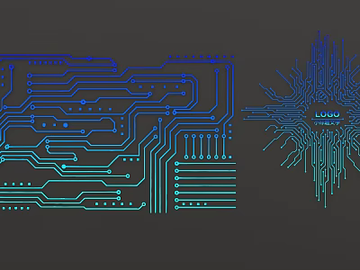Blue Green Circuit Board Design With Intricate Wiring And Central LOGO 3d model