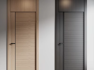 Modern Hinged Doors Light Wood Dark Gray Vertical Striped Design Home Interior 3d model