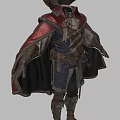 Medieval Fantasy Character Costume With Wide Brimmed Hat Red Cape Black Lining Blue Patterned Tunic