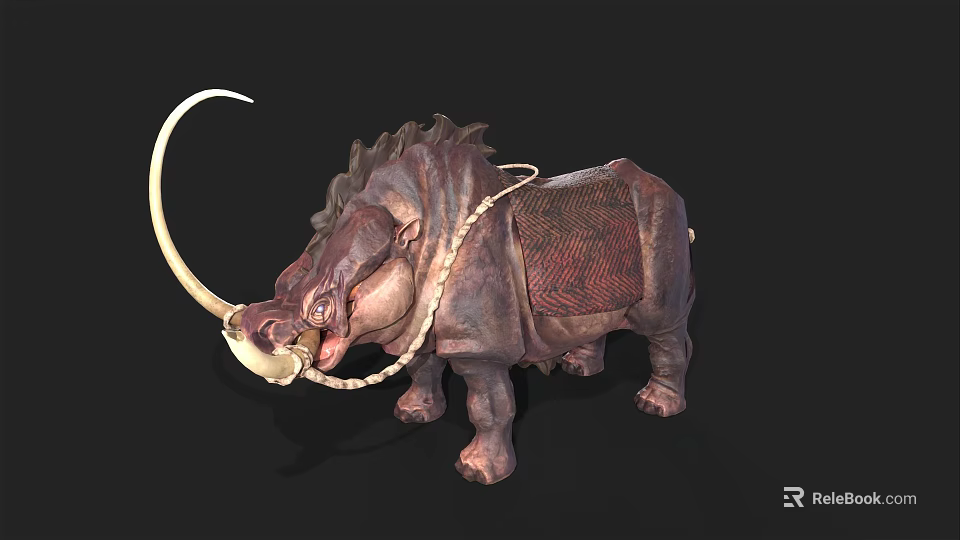 Mythical Creature Model With Long Tusk Mane And Textured Saddle Like Body 3d model 