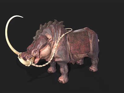 Mythical Creature Model With Long Tusk Mane And Textured Saddle Like Body 3d model