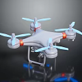 Gray Quadcopter Drone with Blue Propellers Red Accents and Camera Mount 3d model