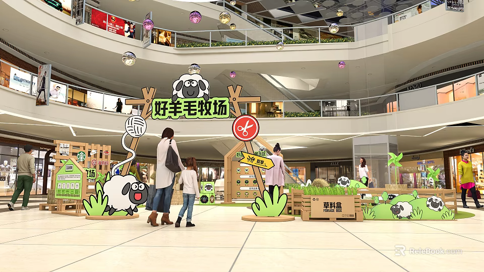Fun Sheep Ranch Themed Interactive Area in Shopping Mall for Families With Kids 3d model 