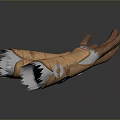 Sturdy Orange Gauntlets with White Fur Trim and Decorative Stitching as Protective Weapon Gear